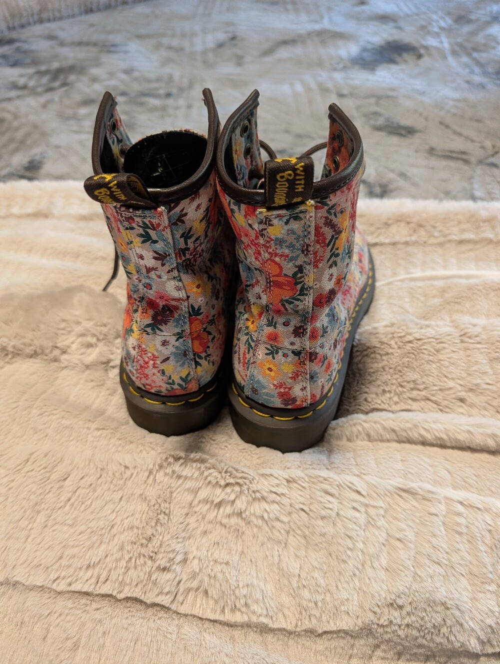 Floral Print Combat Boots - Women's Multicolor - Picture 3 of 5